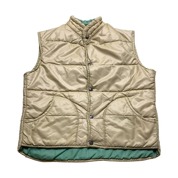 Vintage Aramis Devin 80s Puffer Vest Tan Green Granola Nature Medium - Picture 1 of 8